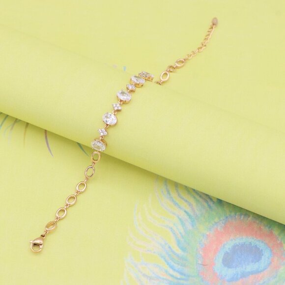 "Rose Gold Oval Cut CZ Bracelet with Sparkling Stone Clusters, XPBL0973 - Picture 2 of 12